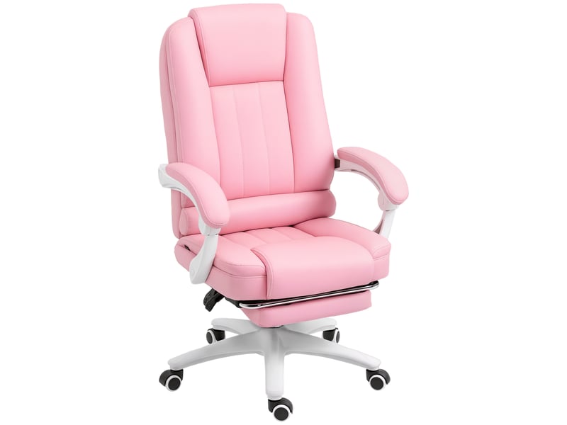  Chaise de bureau avec repose-pieds, dossier réglable, hauteur réglable, 5 roulettes, rose et blanc  - Conforama A