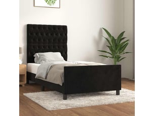 Lit adulte, lit simple, cadre de lit sans matelas noir 100x200cm velours cf15157