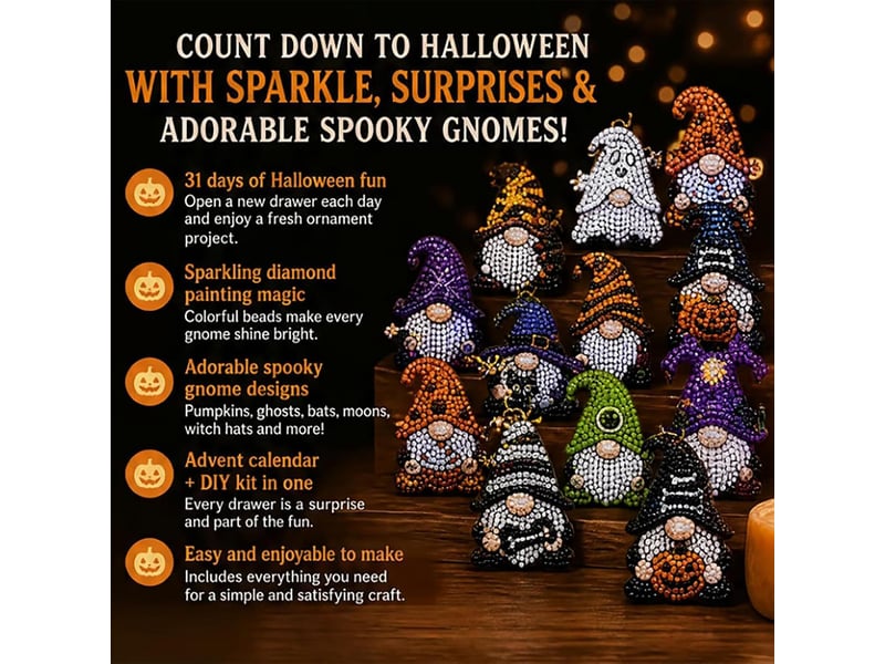  Calendrier de l'avent diamond painting 31 jours, gnomes halloween – kit diy complet, outils et perles inclus, déco maison  - Conforama B