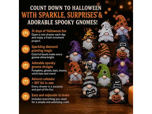 Calendrier de l'avent diamond painting 31 jours, gnomes halloween – kit diy complet, outils et perles inclus, déco maison