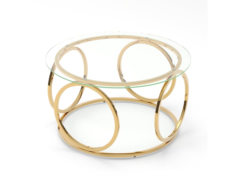Table basse ronde 80x80x45 cm en verre trempé et métal chromé doré - Conforama E
