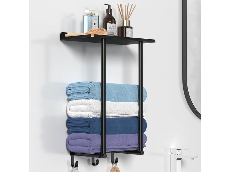 Porte serviette salle de bain, rangement serviette salle de bain, porte serviette murale noir - Conforama B