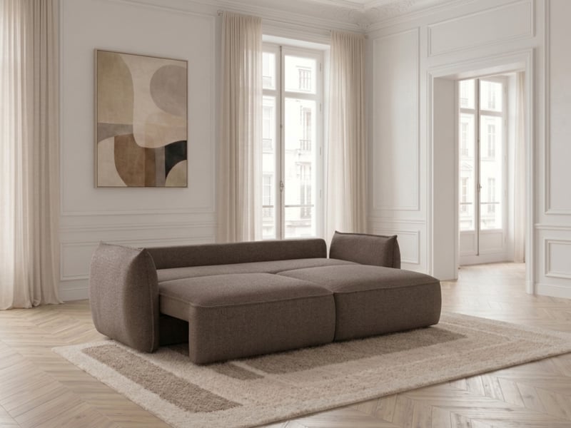  Bobochic canapé droit convertible 3 places esmee tissu chenille taupe ESMEE - Conforama C