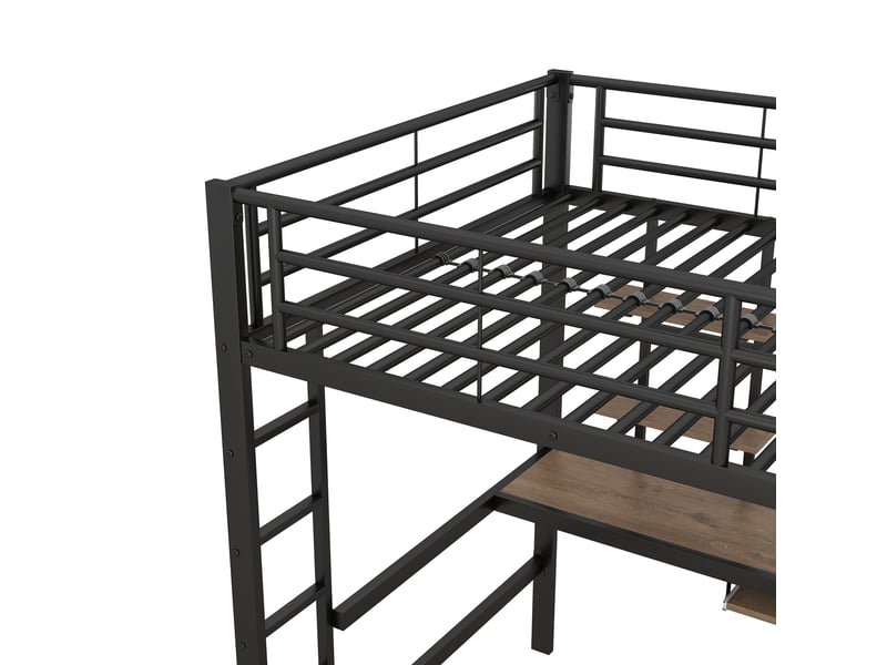  Lit mezzanine avec bureau intégré et deux bibliothèques, métal noir, couchage 140x200 cm  - Conforama R