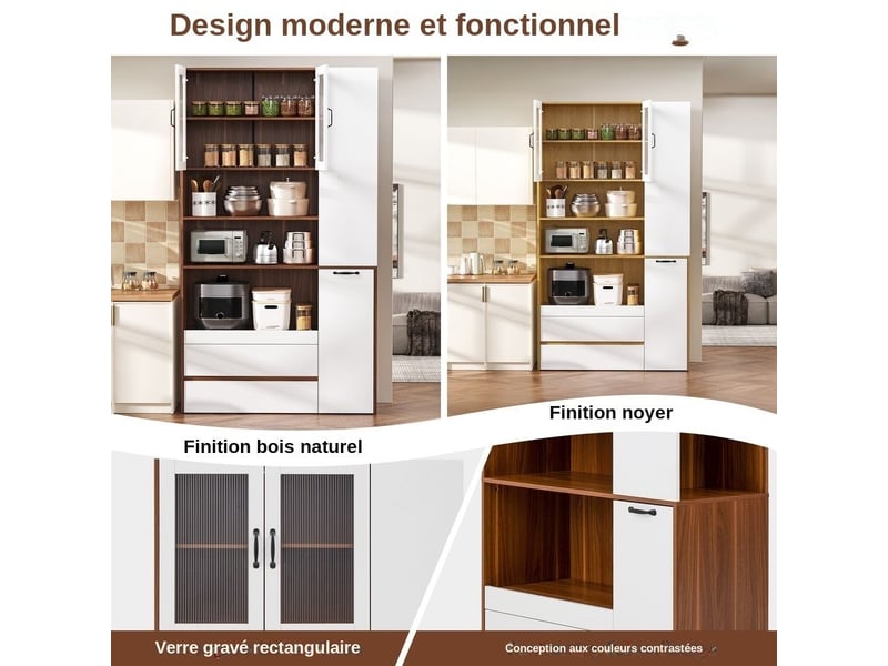  Servers, sideboards &amp; buffets - planche haute avec étagères et tiroirs réglables, buffet avec étagères coulissantes et ver - mdf - blanc - 100 x 40 x 200 cm - usage domestique - installation simple DE000045AAD - Conforama E