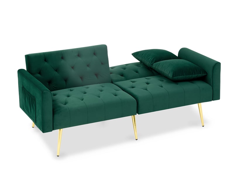  Canapé convertible 2 places 177 x 78 x 74 cm vert en velours, dossier réglable 3 positions, salon  - Conforama D