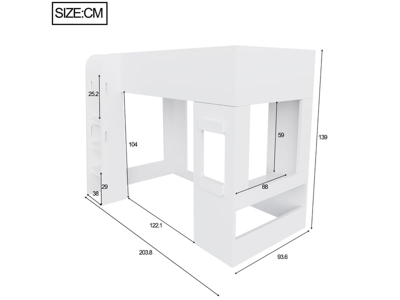  Lit mezzanine 90x200 cm blanc avec bureau et éclairage led  - Conforama C