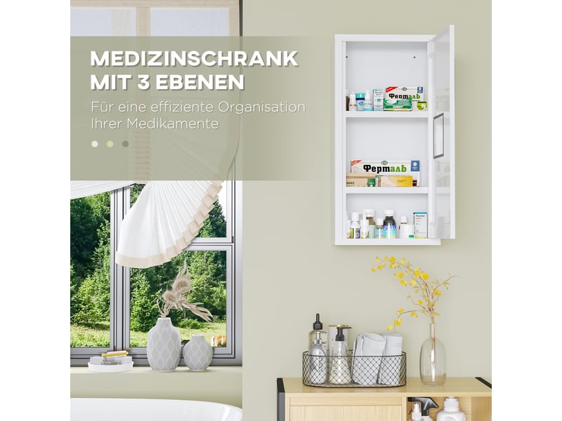  Armoire à pharmacie murale en acier, 3 compartiments, fermeture magnétique, 30 x 12 x 60 cm  - Conforama R