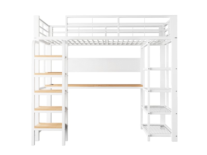  Lit mezzanine, 90 x 200 cm, avec panneau perforé, bureau avec prise électrique, éclairage led multicolore,blanc  - Conforama A