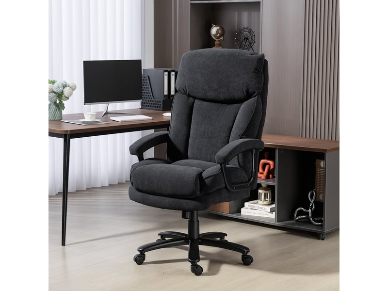  Fauteuil de direction ergonomique, supportant jusqu'à 200 kg, aspect velours, dossier haut, pour bureau et télétravail, noir.  - Conforama C
