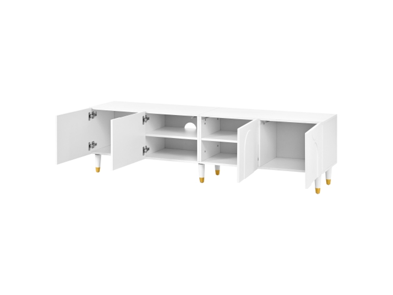 Meuble tv bas bois massif – arc asymétrique, 4 portes, rangement multiple salon, design moderne - Conforama E