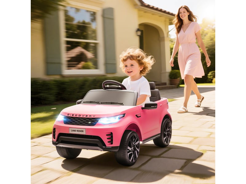  Voiture électrique land rover sous licence pour enfants, avec phares led, klaxon et télécommande, 105 x 68,5 x 58 cm, rose  - Conforama C