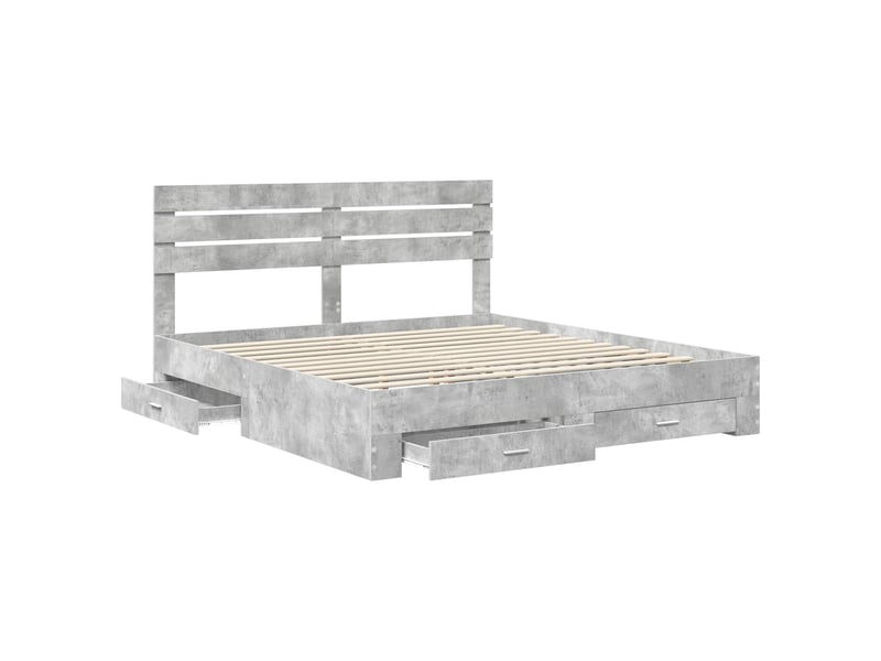  Lit double- lit adulte -  cadre de lit gris béton 200 x 200 cm bois d'ingénierie  - Conforama D