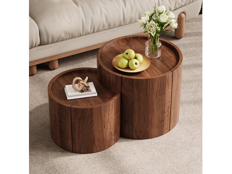 Table basse ronde avec rangements 55.3x54.79x33.5 cm effet noyer - Conforama E