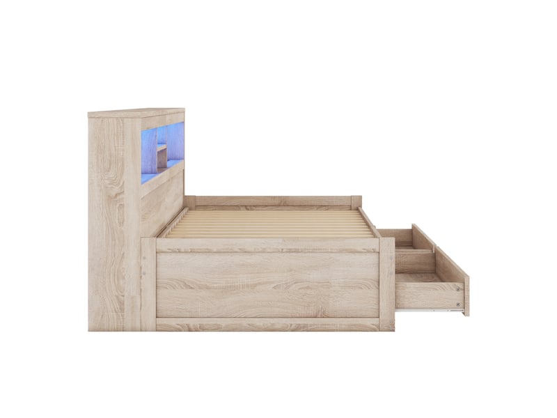 Lit banquette 90x200 lit de jour avec tiroirs et sommier - éclairage led prises usb bois naturel - Conforama D