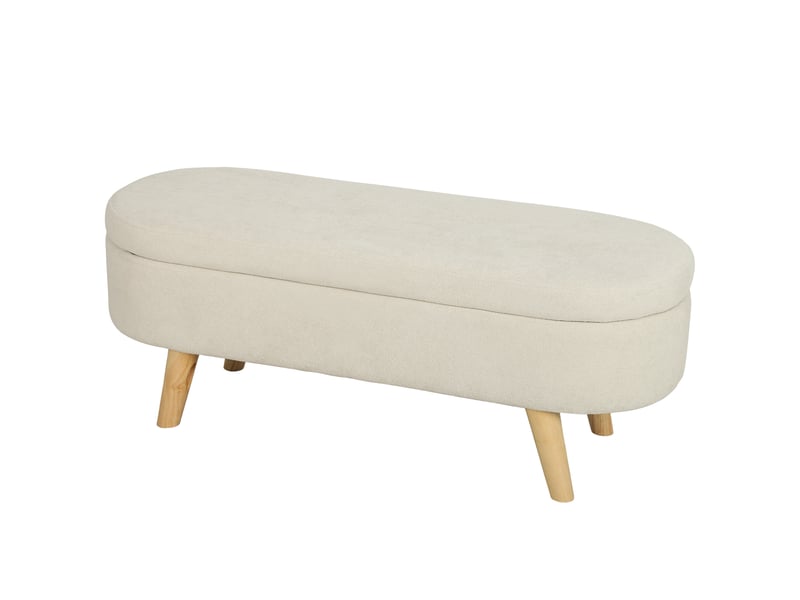  Banc banquette, bout de lit, 110l x 40p x 43h cm, coffre de rangement 2 en 1 en tissu avec pieds en bois, crème  - Conforama B