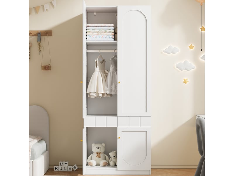  Armoire 2 portes, 80x50x200 cm, avec penderie et tiroirs, en mdf, blanc  - Conforama B