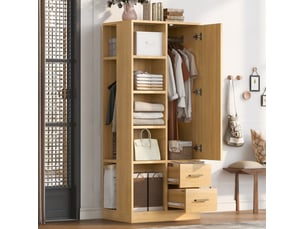 Armoire tcqpz 70 x 50 x 170 cm une porte avec plusieurs étagères, deux barres de penderie et deux tiroirs, bois