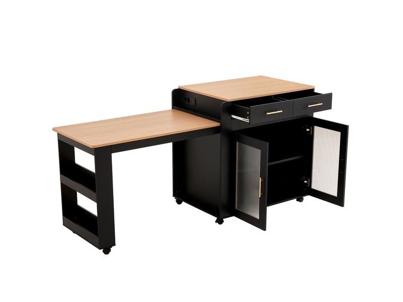  Îlot de cuisine 177x60x89,5 cm extensible avec rangement et roulettes noir  - Conforama A