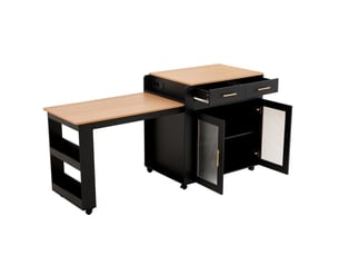 Îlot de cuisine 177x60x89,5 cm extensible avec rangement et roulettes noir