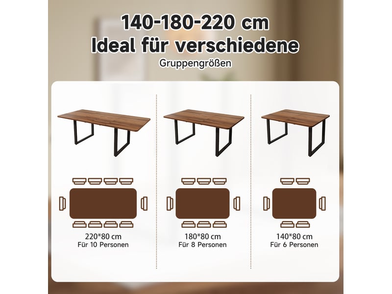  Table à manger extensible 140180220x80 cm 6 à 10 personnes coloris noyer foncé  - Conforama E
