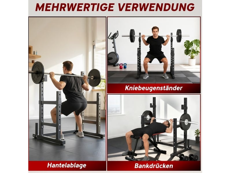  Support de barres à deux niveaux réglable en acier noir, pour squats et développé couché à domicile  - Conforama D