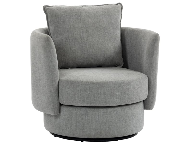  Fauteuil pivotant à 360 degrés avec coussin, assise à ressorts et base métallique, en polyester gris clair  - Conforama A
