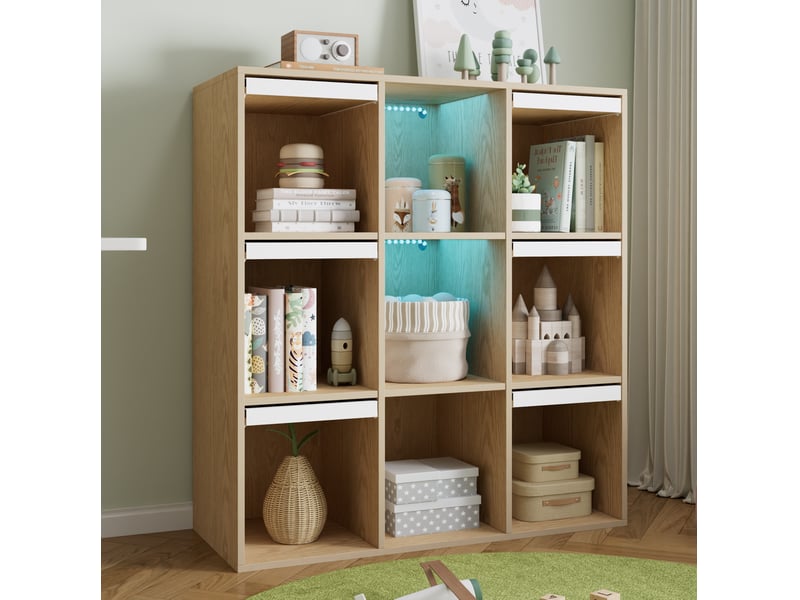  Meuble de rangement enfant 100x35x108,5 cm avec led coloris naturel  - Conforama B