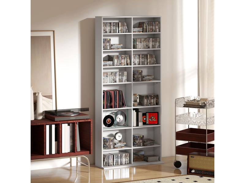  Meuble à cd avec 14 étagères réglables, capacité de 640 cd360 dvd, 78,5 x 24 x 175 cm, blanc  - Conforama C