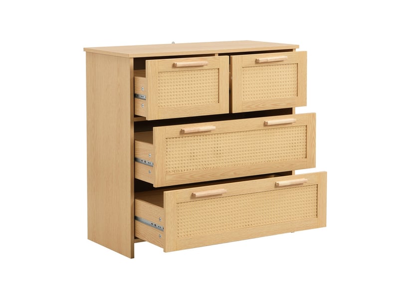  Commode à 4 tiroirs en rotin, finition premium, poignées en bois massif, convient à la chambre, l80 x h80 x p38 cm, couleur naturel  - Conforama A