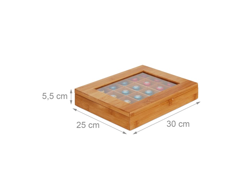  Boîte à thé pratique 24 compartiments rangement décoratif 30 x 20 x 10 cm en bambou naturel 13_0004031  - Conforama B