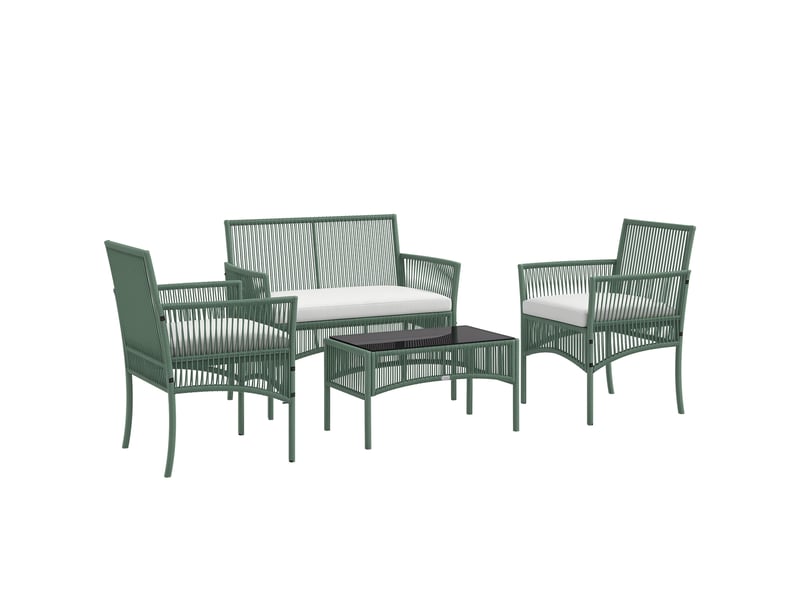 Ensemble salon de jardin 4 pcs canapé 2 pl. 2 fauteuils 1 table basse plateau verre trempé - Conforama B