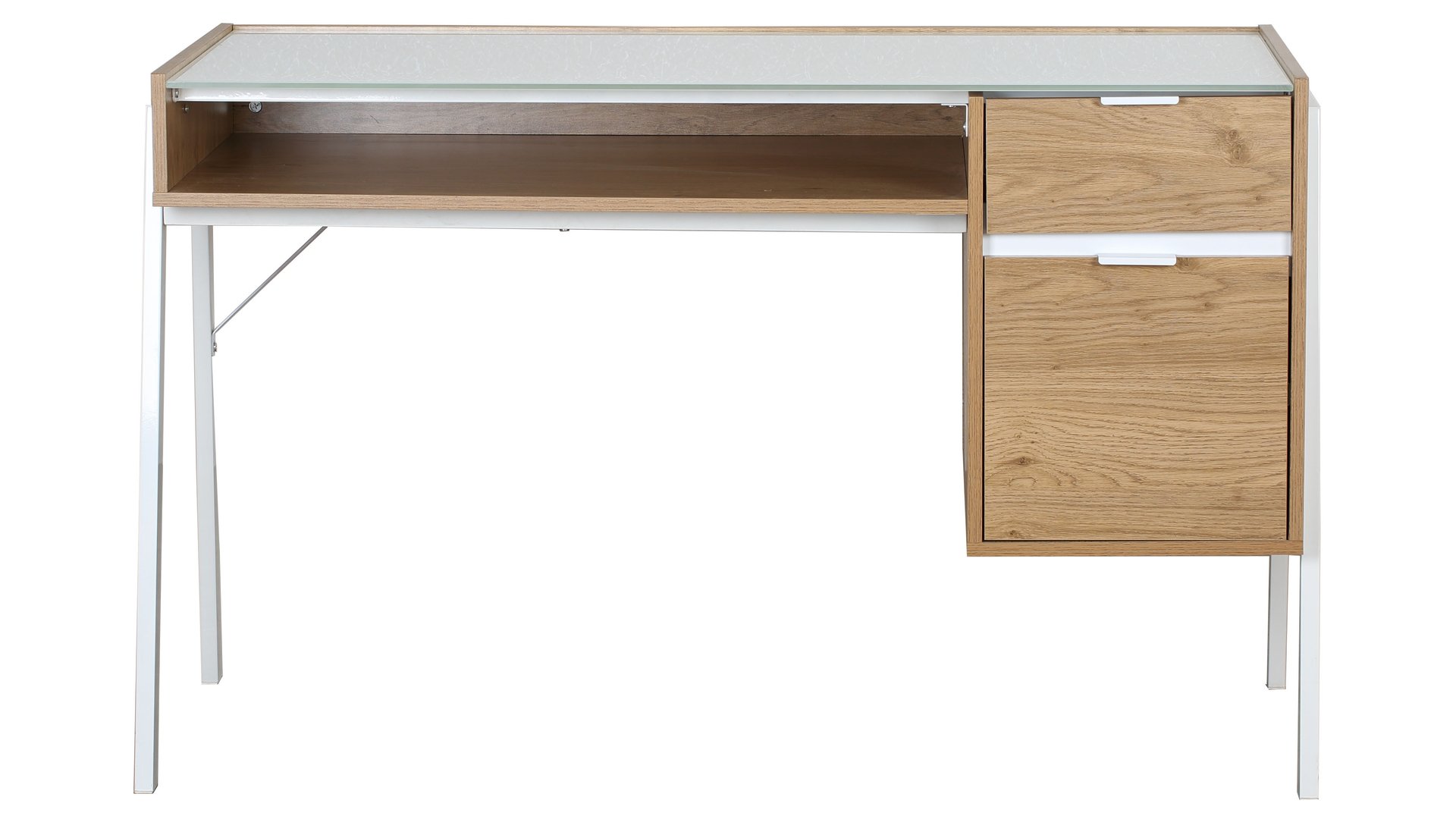 Bureau 120 cm IONY Blanc et imitation chêne 76 Conforama