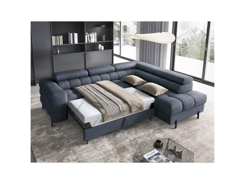  Canapé convertible bleu foncé ferrum 5 places angle droit grand format 276x93x200cm  - Conforama C