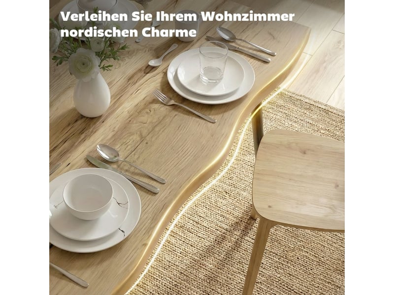 Table à manger 110 cm table de cuisine à piètement en acier 4 places forme rectangulaire finition chêne style nordique - Conforama D