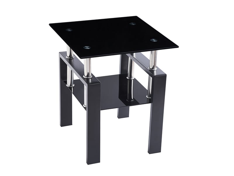  Table d'appoint 45x45x52 cm design géométrique en verre trempé et métal noir  - Conforama A