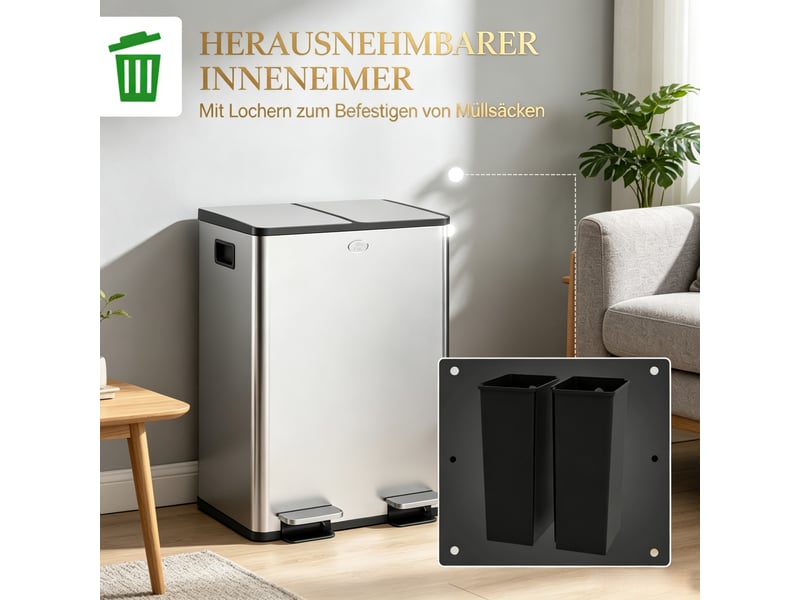 Poubelle tri sélectif - poubelle double de tri sélectif pour la cuisine, 2 x 28 l, couvercle à fermeture amortie, argent - Conforama W