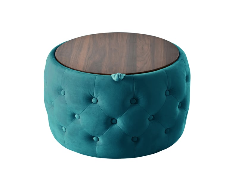  Lot de 2 poufs gigognes ronds avec coffre de rangement velours bleu 58x58x38 cm W3413P412895 - Conforama A