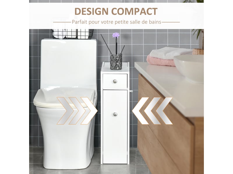 Meuble pour toilette salle de bain avec rangement papier toilette - 17 x 48 x 58 cm - 2 tiroirs organisateur en mdf  - Conforama E
