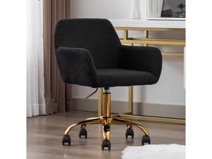 Chaise de bureau - 54.9x39.8x84.3cm - pivotante en tissu bouclé, hauteur réglable, fauteuil pied métal doré - noir