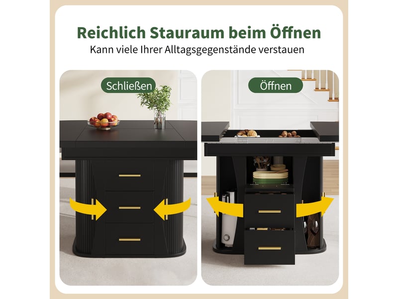  118-158 noir table à manger extensible avec rangement, design moderne, structure fonctionnelle pour cuisine et salle à manger  - Conforama D