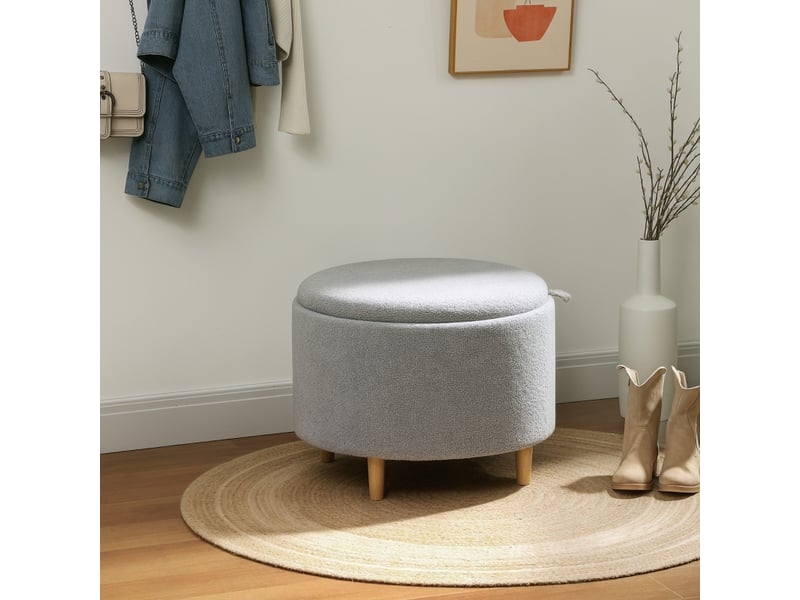  Repose-pieds en polaire avec couvercle réversible, rangement caché, 56 cm x 56 cm x 42 cm, gris 838-434V81GY - Conforama C