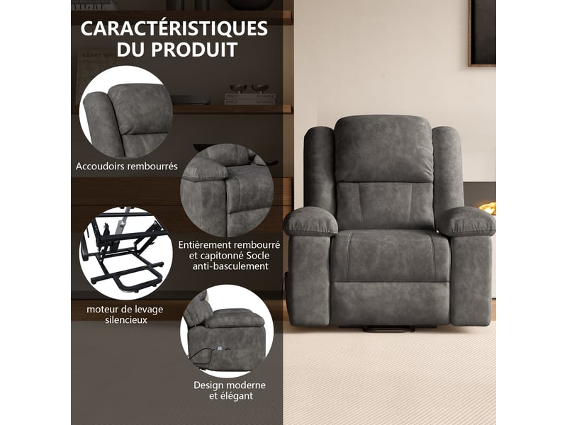  Fauteuil de massage électrique inclinable pour relaxation,chaise de massage électrique ergonomique,102x93x106 cm, 8-point massage + lumbar heating ,tissu , gris  - Conforama D