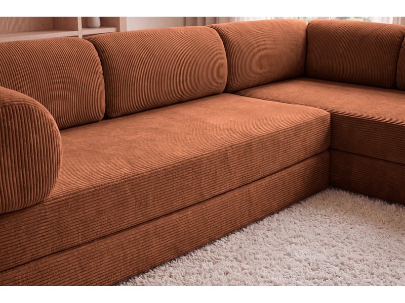  Cosima l - canapé d'angle convertible petit velours côtelé 4 places terracotta gauche  - Conforama E
