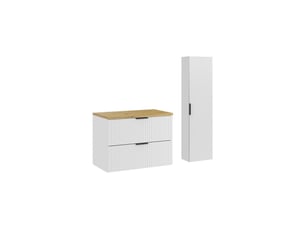 Ensemble de salle de bain noxera 80 cm – meuble sous vasque suspendu blanc alpin avec plan pour vasque chêne et colonne murale