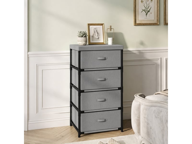  Commode avec structure en acier et 4 tiroirs, 42 x 32 x 80 cm, gris et noir  - Conforama B