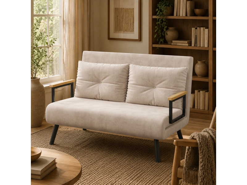  Fauteuil convertible avec dossier réglable 5 positions et coussin, fonction lit gain de place, en polyester beige  - Conforama C