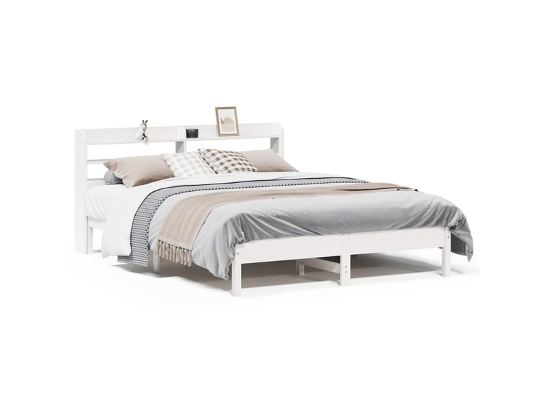 Lit double- lit adulte - cadre de lit sans matelas blanc 135x190 cm bois de pin massif - Conforama A