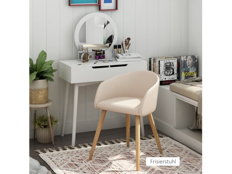  Lot de 2 chaises 55x56x74 cm, salle à manger, design scandinave, pieds en bois, beige  - Conforama D