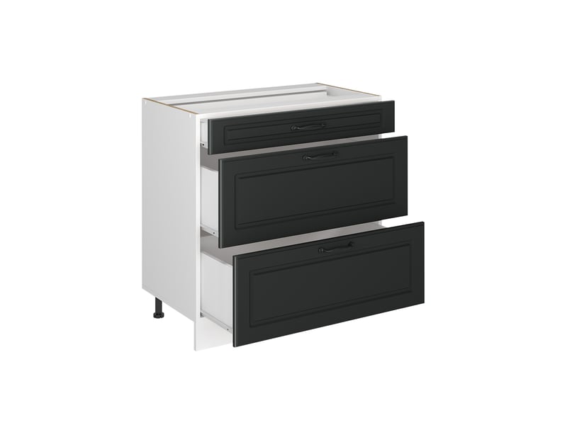  Vicco meuble cuisine, anthracite campagneblanc, 80cm avec 3 tiroirs plan de travail chêne doré  - Conforama C
